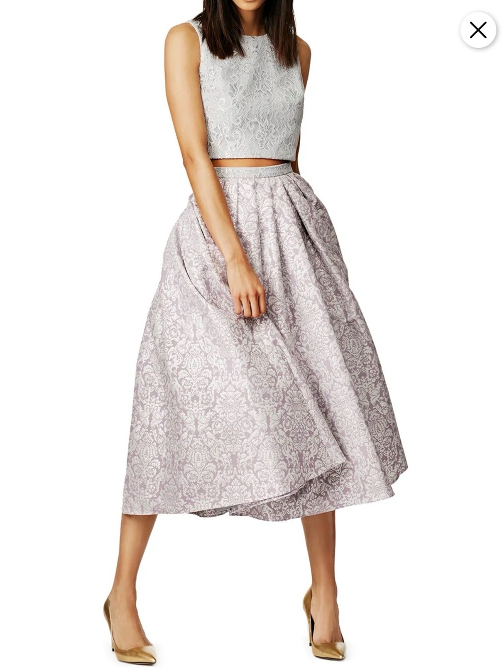 Badgley Mischka Pale Lilac Jacquard Two-Piece Skirt Set